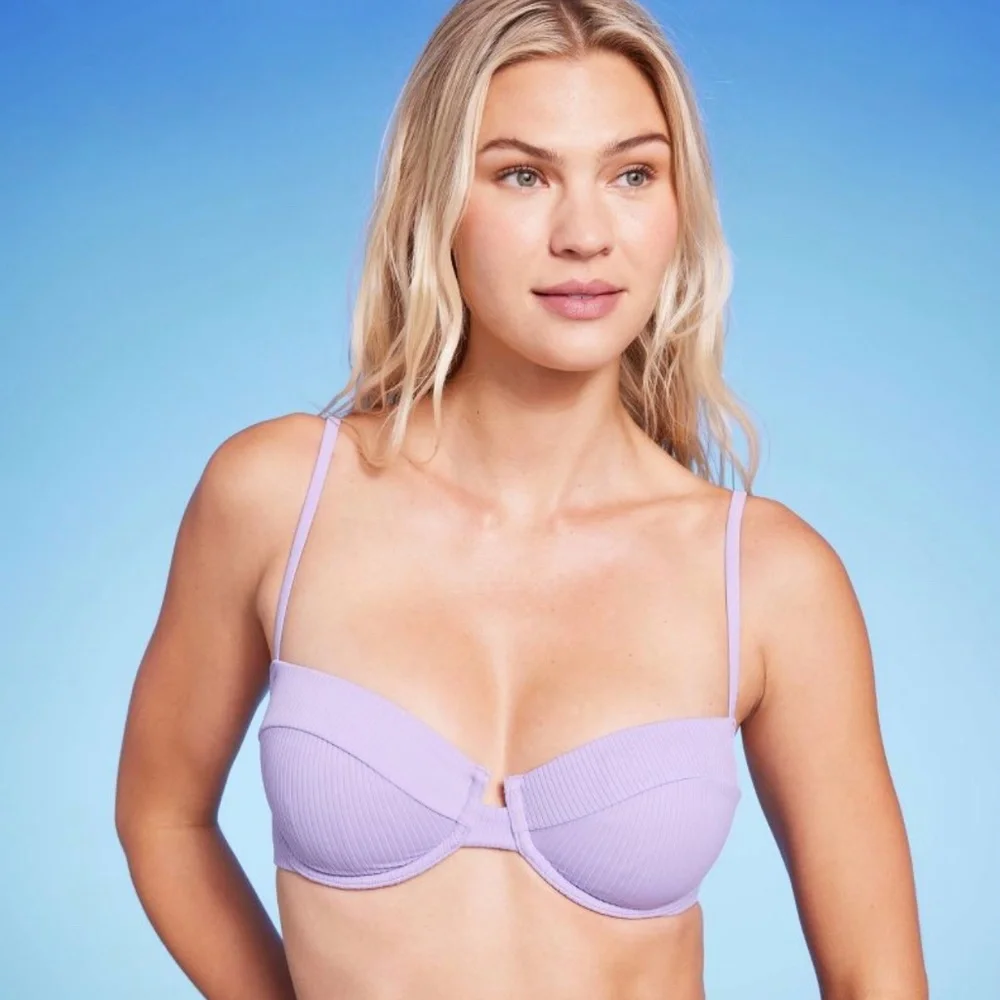 SHADE & SHORE WOMENS RIBBED BIKINI SWIM TOP LAVENDER